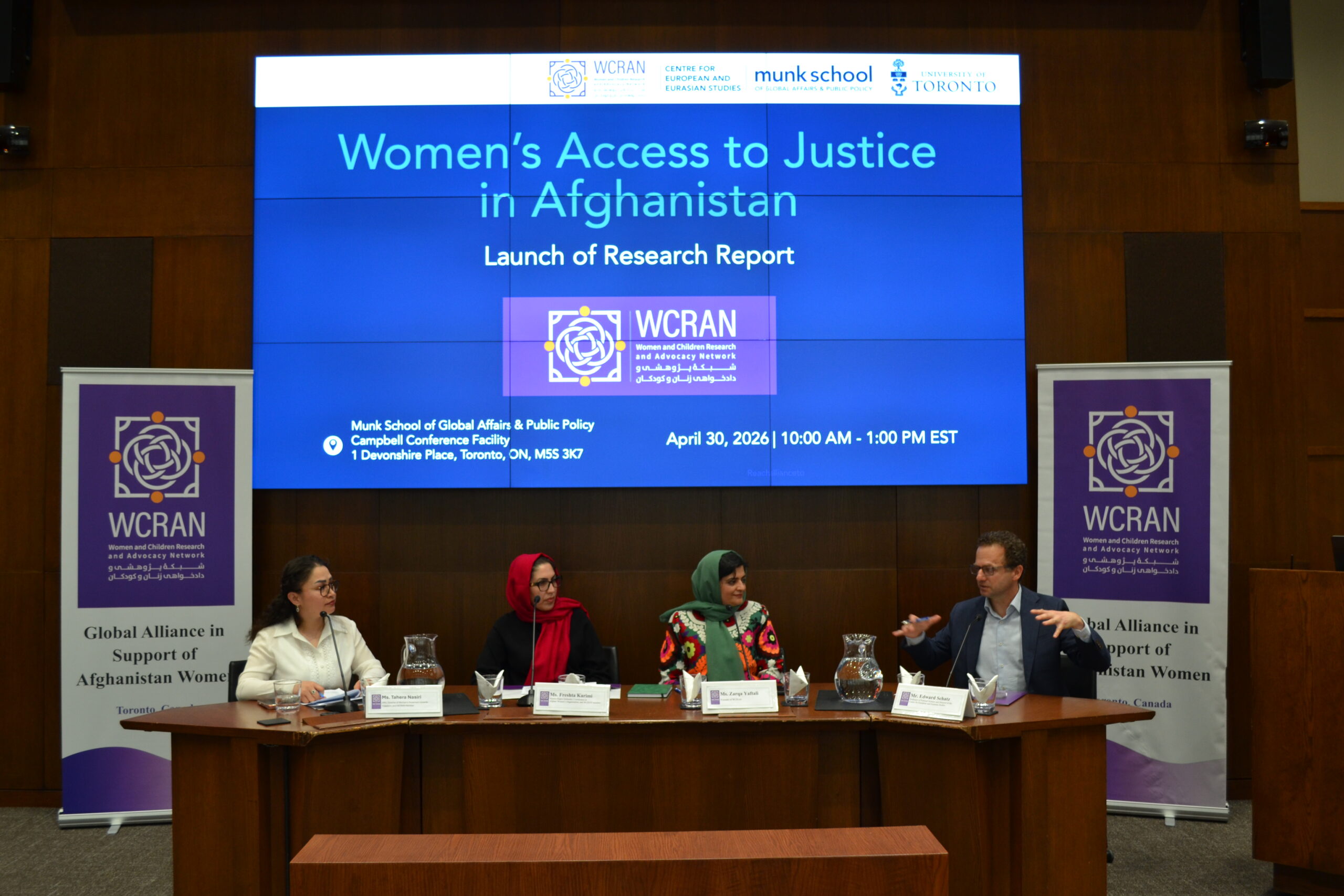 Launch of a new research report on women’s access to justice in Afghanistan at the University of Toronto